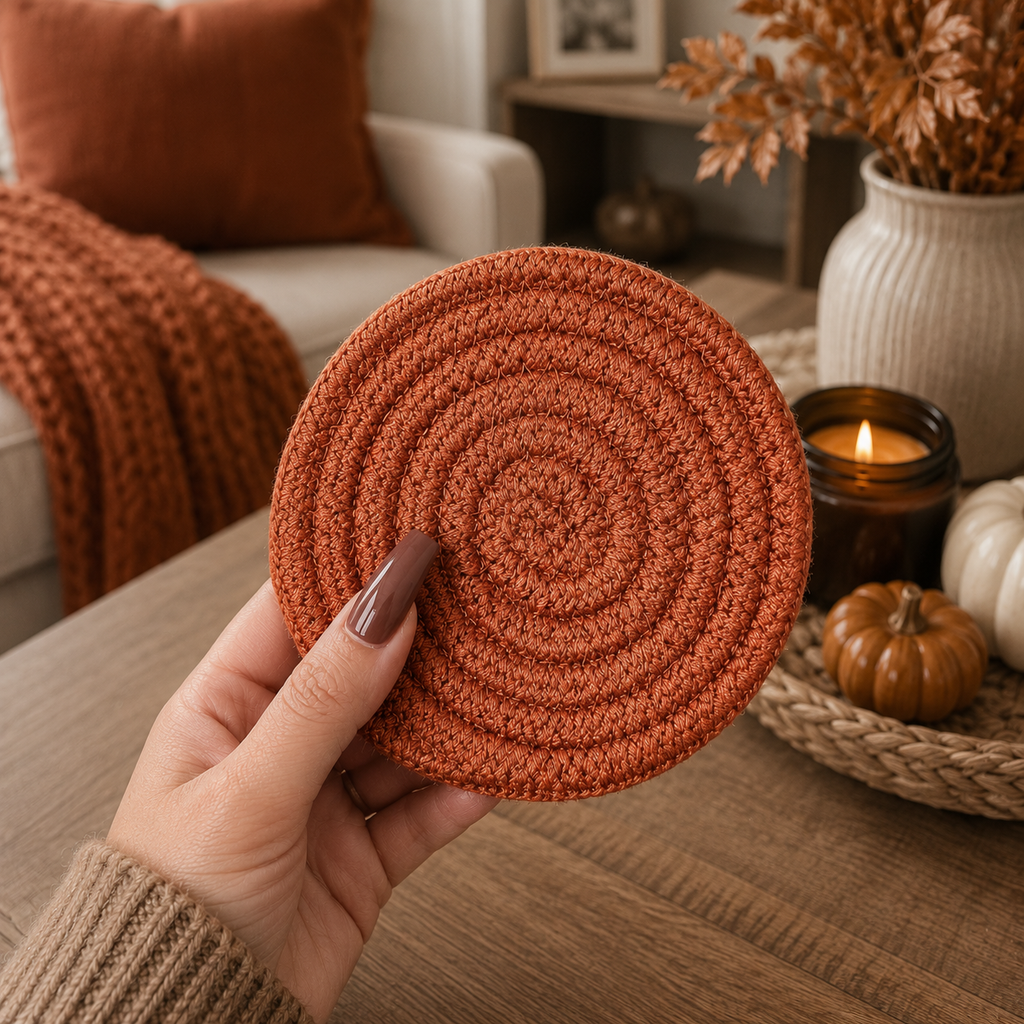 Braided Rope Coasters | Set of 4 – Rust Orange