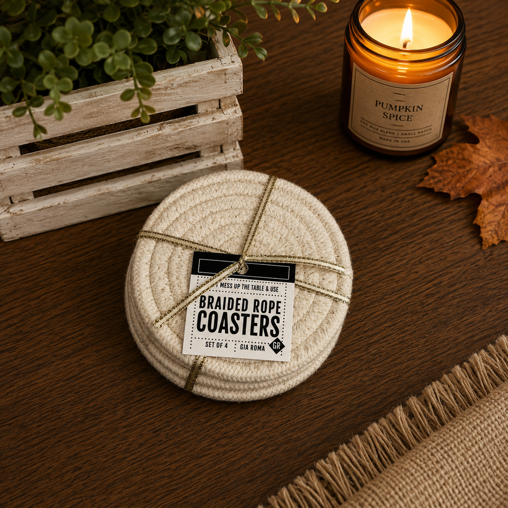 Braided Rope Coasters | Set of 4 – Rust Orange