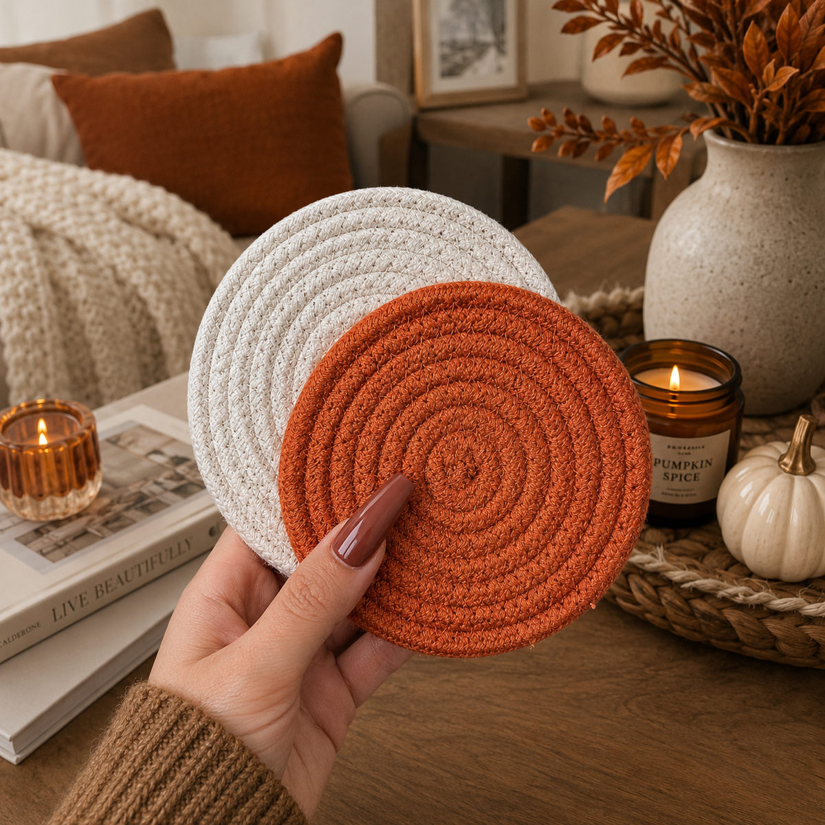 Braided Rope Coasters | Set of 4 – Rust Orange
