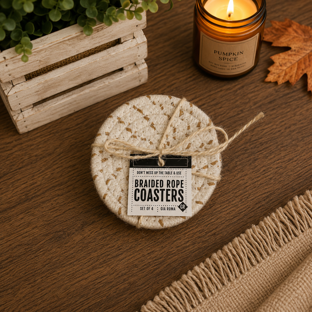 Braided Rope Coasters | Set of 4 – Rust Orange