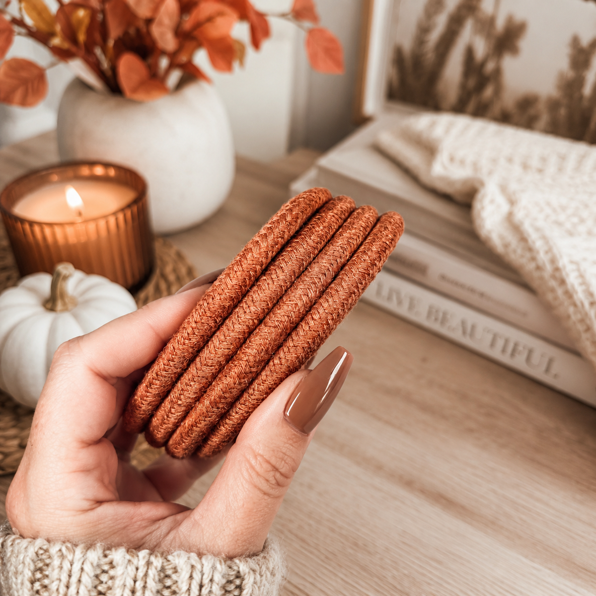 Braided Rope Coasters | Set of 4 – Rust Orange