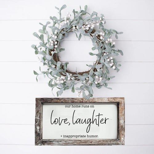 Love, Laughter & Inappropriate Humor Rustic Framed Wood Sign